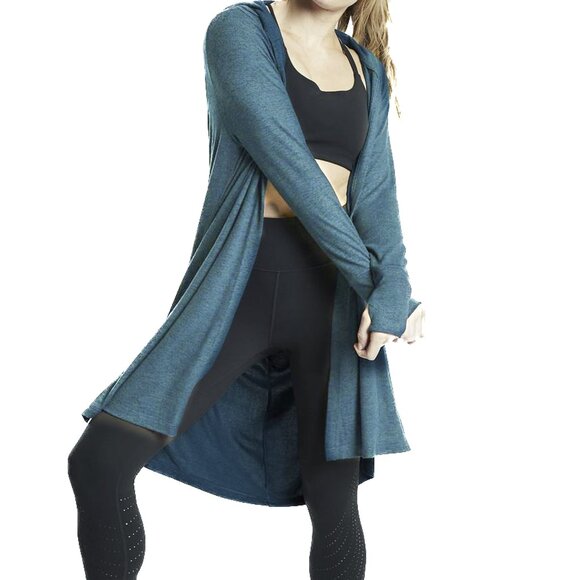 Athleta Harmony Pose Wrap Cardigan with Hood in Green Vista Teal Size M - Picture 1 of 12